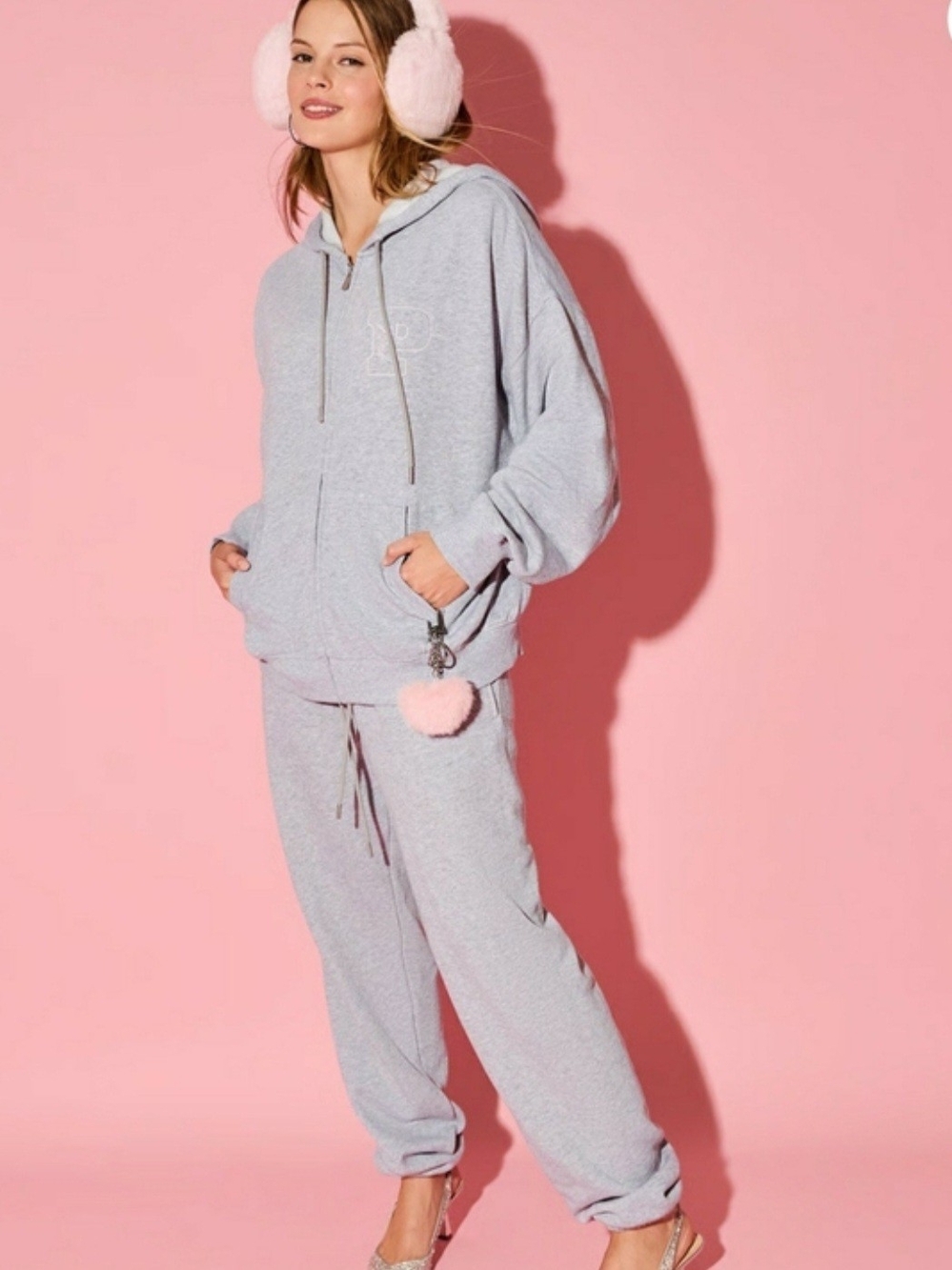 PINK Gray/pink Hoodie